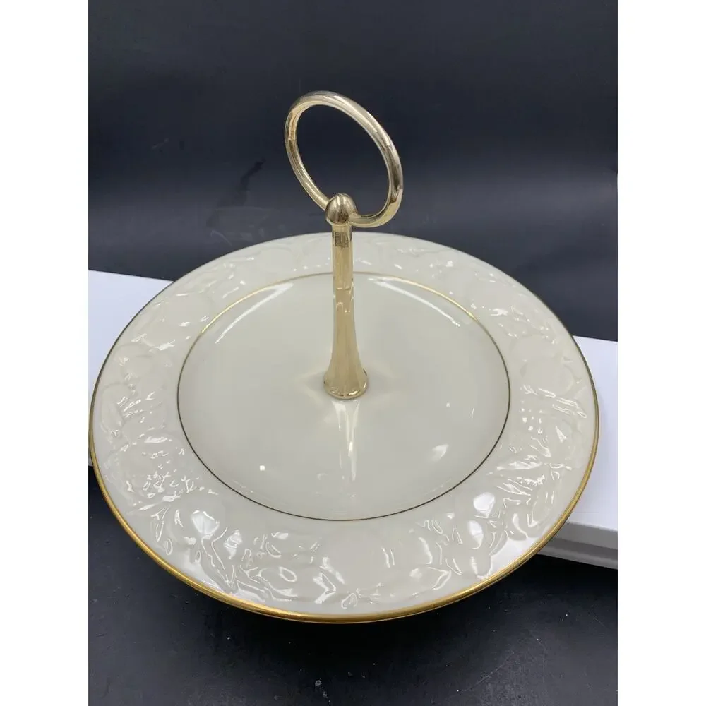 Lot of 2 Lenox Serving Pieces - Fruits of Life Tidbit Tray - Triad Leaf Embossed